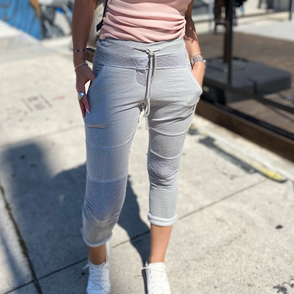 Light Grey Jogger with Textured Knees | Made in Italy | Stretch Cotton